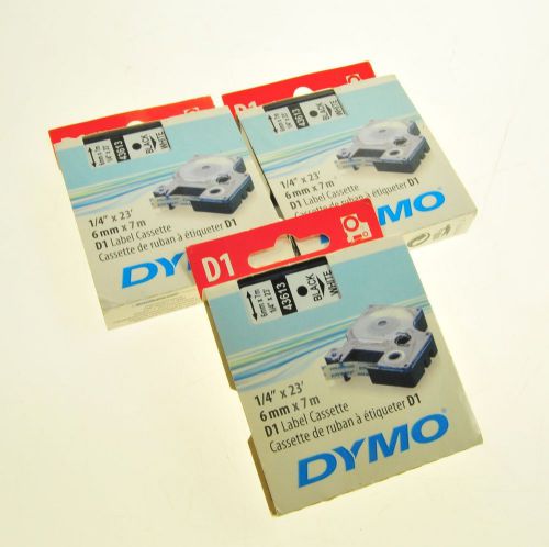 X3 Dymo Black 1/4&#034; x 23&#039; 6mm x 7m D1 Label Cassette