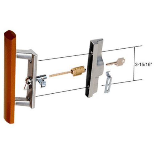 Wood/aluminum keyed internal lock sliding glass door handle set with 3-15/16&#034; for sale
