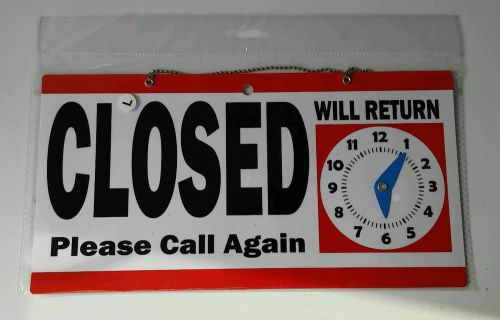 OPEN / CLOSED SIGN WITH TIME CLOCK - CHAIN, SUCTION CUP - SHIPS FREE