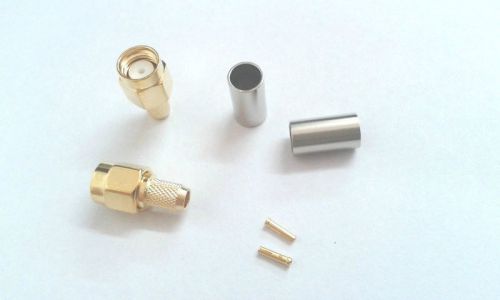 100x adapter Gold plated RP-SMA male plug jack crimp for RG58  RG142 LMR195 RF