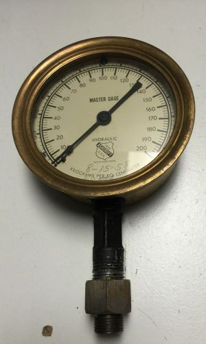 Antique 4 1/2&#034; ASHCROFT MASTER HYDRAULIC GAUGE 200 KG PER SQ CM GAUGE STEAMPUNK