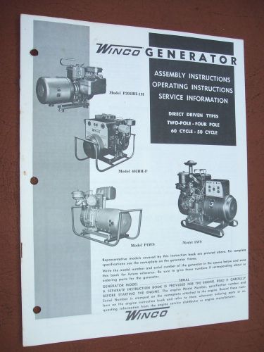 NOS Vintage WINCO Direct Driven Generator Service Assembly and Operating Manual