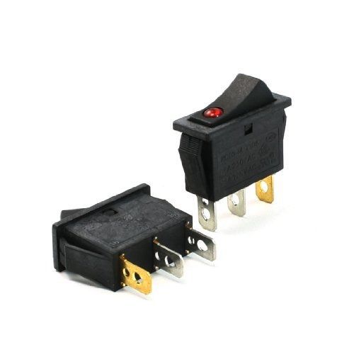 2 pcs 3 pin red led light spst 2 position on/off rocker switch 16a 250v/125vac for sale