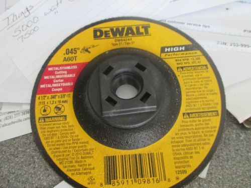 (8) Dewalt cut off disk DW8424H 4 1/2: x .045&#034; x 5/8&#034;-11 center thread