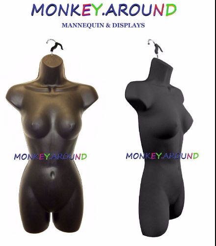2 Black Female MANNEQUIN Long Body Display Women Clothing + w/Hook Hanging Form