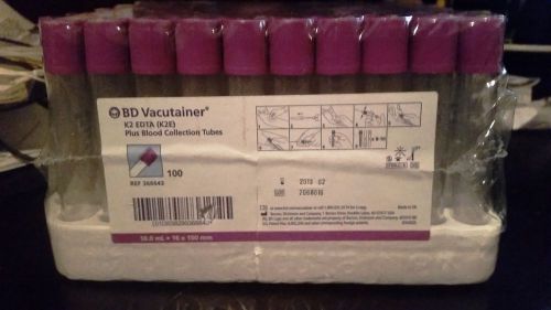 100 new bd vacutainer k2 edta (k2e) plus blood tubes exp 2013 02 for sale