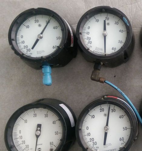 Three ashcroft 0-30-60 psi gauges, one solfrunt 0-30-60 psi gauge for sale