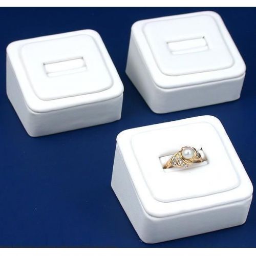 3 White Faux Leather Ring Display Stands 1 5/8&#034;