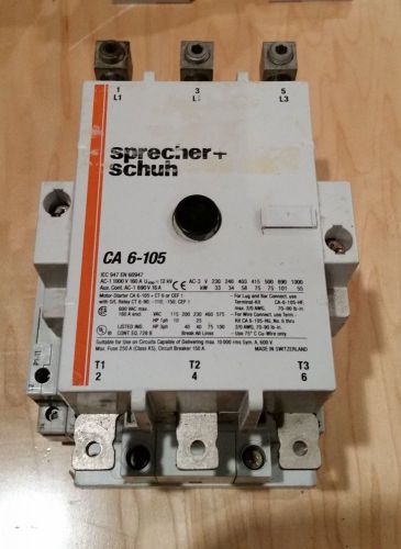 Sprecher Schuh Motor Starter Contactor CA6-105, 160 amp, 600 Vac