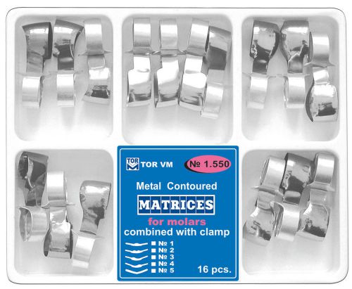 Dental Matrix Metal Contoured Matrices for Molars Combined Clamp 16pc KERR TOR