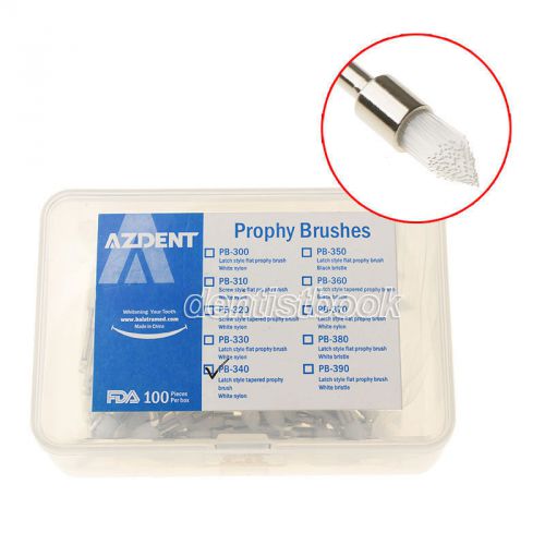 AZDENT Dental White Nylon Prophy Brush Tapered Type Polishing Brush 100Pcs/Bag