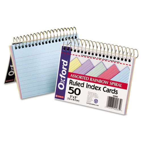 Oxford Spiral Index Cards, 3 x 5, Blue/Violet/Canary/Green/Cherry, 50/Pack