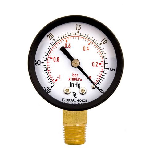 Dry Utility Vacuum Pressure Gauge Blk Steel 1/4&#034; NPT Lower Mount -30HG/0PSI MU