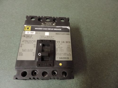 Used square d fal34015 molded case  3 pole 15 amp circuit breaker  480 volt for sale