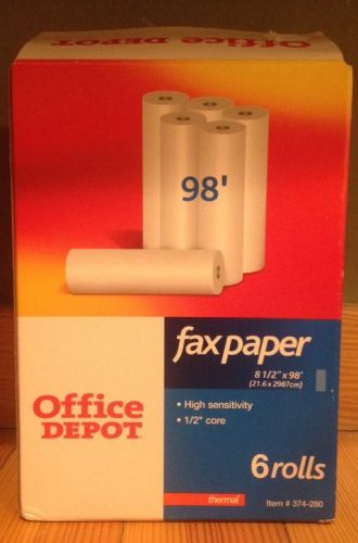 6 Rolls Office Depot Thermal Fax Paper High Sens. 1/2&#034; Core 8 1/2&#034; X 98&#039; NEW
