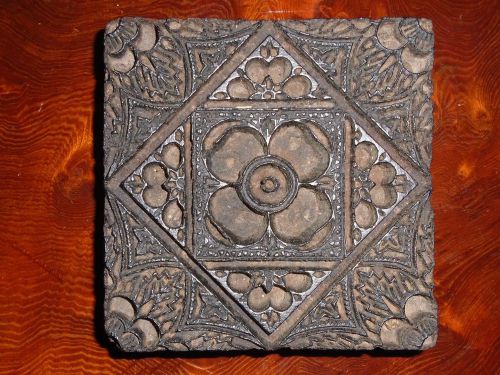 antique hand carved wood printing block textile/fabric patterned design