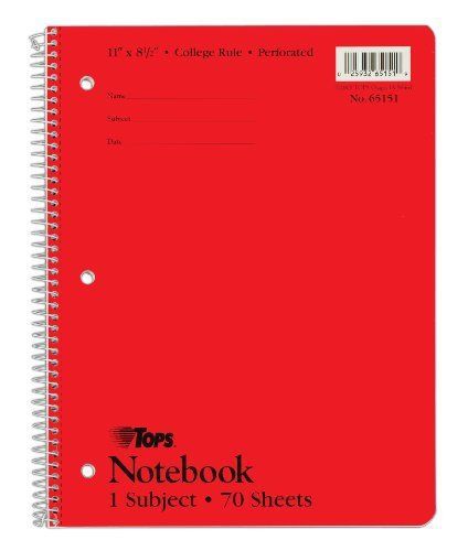 TOPS 1-Subject Wirebound Notebook  College Rule  8.5 x 11 Inches  White  70 Shee