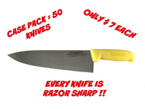 50 Yellow Chef Knives 8” Blade -Yellow Handle Cook’s Knives Razor Sharp Bulk New