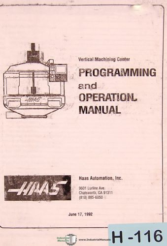 Haas VF VMC, Programming Wiring and Operations Manual 1992