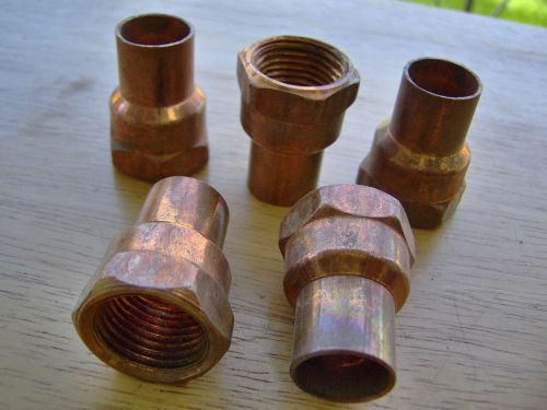 Lot of (5) Copper 3/4&#034; Female NPT x 1/2&#034; Slip Adapter, NEW, Free Shipping, EPC
