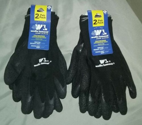 4 pair pack l wells lamont work gloves cold weather latex coated knit gloves!!! for sale