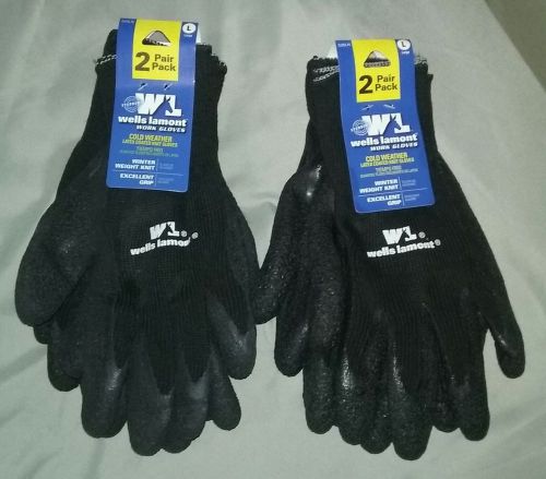 4 PAIR PACK L WELLS LAMONT WORK GLOVES COLD WEATHER LATEX COATED KNIT GLOVES!!!