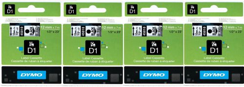 4 Packs - DYMO D1 Self-Adhesive Polyester Tape Lables 1/2&#034;  - Black on White