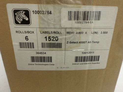 Box of (6) Zebra 3.5&#034; x 3.5&#034; Labels (10002764)  - NEW