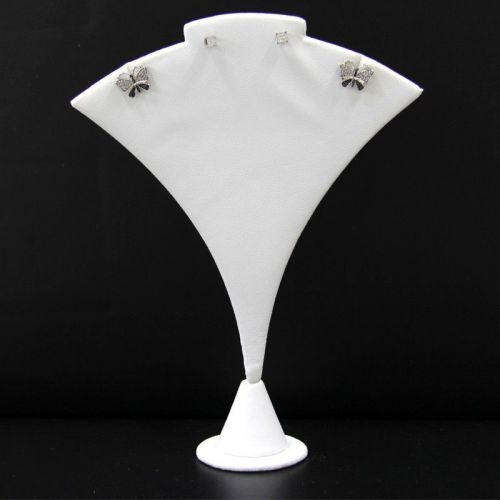 Necklace and Earring Large Display Stand White Faux Leather
