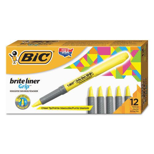 Brite Liner Grip Pocket Highlighter, Chisel Tip, Fluorescent Yellow, Dozen