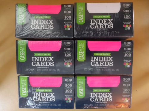 CaseMate, Index Cards (3in x 5in), Value Pack, 300 Count, Pack of 6, Assorted