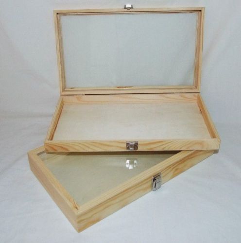 Natural wood glass top display cases package of 2 for sale
