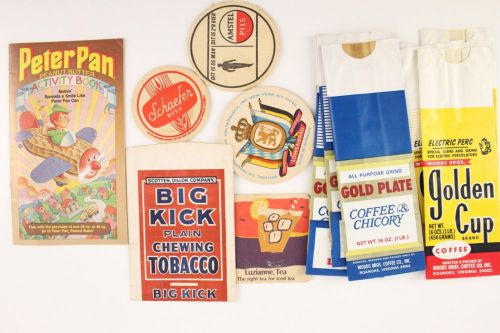 Vintage Lot Advertising Paper Food Bags Coffee Chickory Tobacco Peter Pan