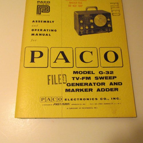 PACO G-32,TV-FM GENERATOR KIT MANUAL/SCHEMATIC/PARTS LIST/ASSEMBLY INSTRUCTIONS