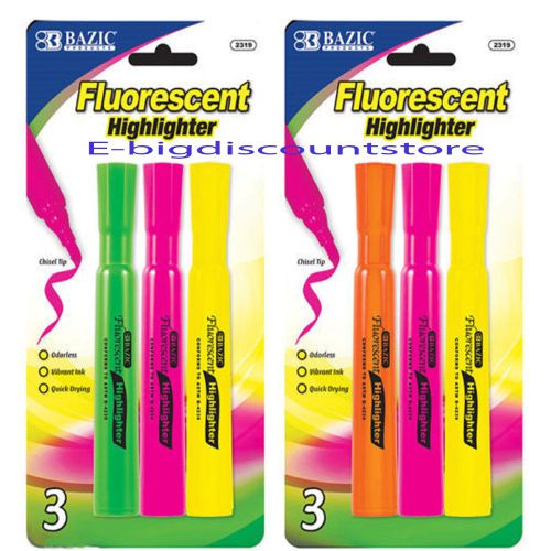 3/Pack BAZIC Fluorescent Highlighter marker highligh Assorted colors #2319