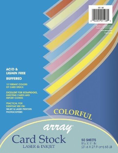 Array pacon card stock, 8 1/2 inches by 11 inches, colorful assortment, 50 for sale
