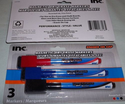 Magnetic eraser cap dry erase markers fine pt low odor fast drying 3 pack/color for sale