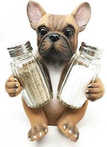 Adorable French Bulldog Hugging Spices Salt Pepper Shaker Holder Figurine