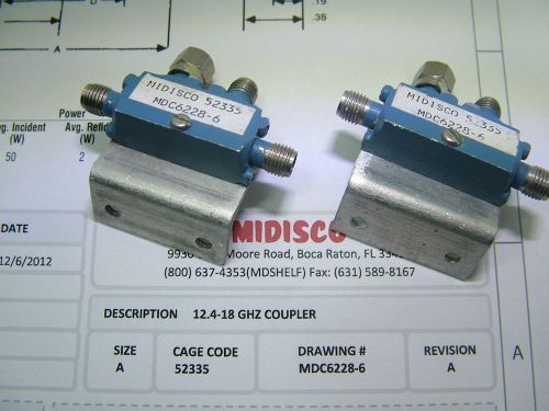 Directional coupler 12.4 - 18GHz LOT OF 2 6dB 2W MDC6228-6 SMA