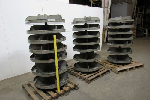 Lyons lot of 3 34&#034; dia. 7 tray 5 compartment rotary parts bins rotabin style for sale