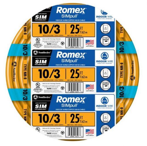Romex simpull 25-ft 10-3 nm-b gauge indoor electrical non-metallic wire cable for sale
