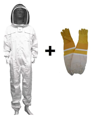 Professional quality beekeeping bee suit &amp; leather gloves bundle - medium for sale