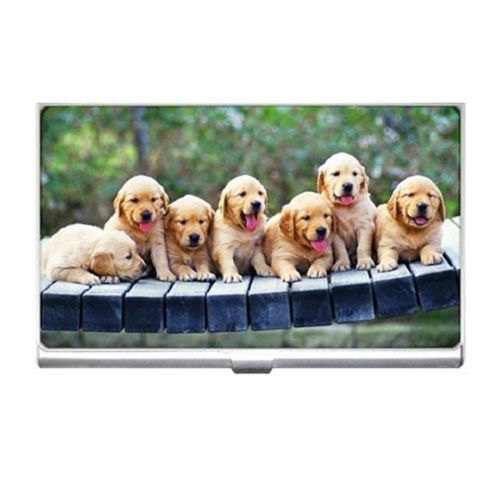 Cute Golden Retriever Puppies Dogs Pets - Business Name Credit Id Card Holder