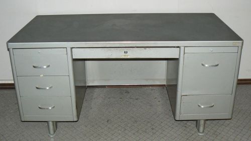 Art metal usa classic steel 6 drawer desk (industrial steampunk retro) for sale