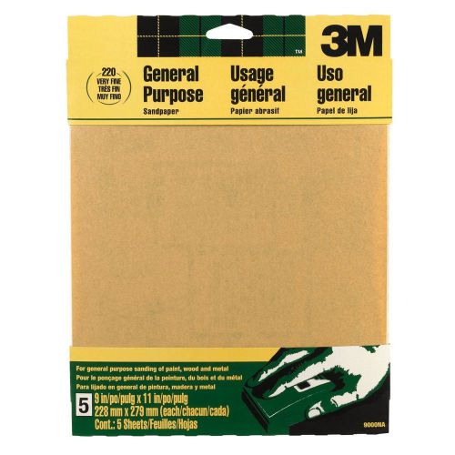 3m general purpose sandpaper 9 x 11, 15 sheets, 220 grit very fine, bulk pack! for sale