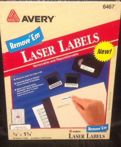 Avery 6467 Removable Laser Labels 1/2&#034; x 1 3/4&#034; 2000/PK