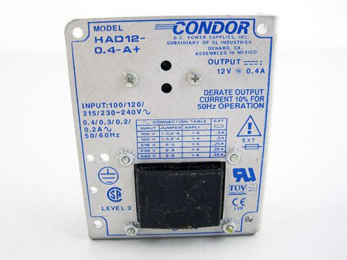 CONDOR DC POWER SUPPLY HAD12-0.4-A+ POWER SUPPLY 12VDC @ 0.4 AMPS COMPUTER