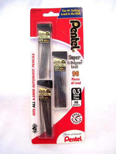 Pentel Super Hi-Polymer Lead Refills, 0.5mm, HB Fine - 90 Leads/Pack New