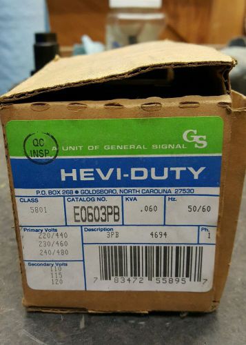 Hevi-duty transformer e0603pb class 5801 220/240 230/460 240/480 for sale
