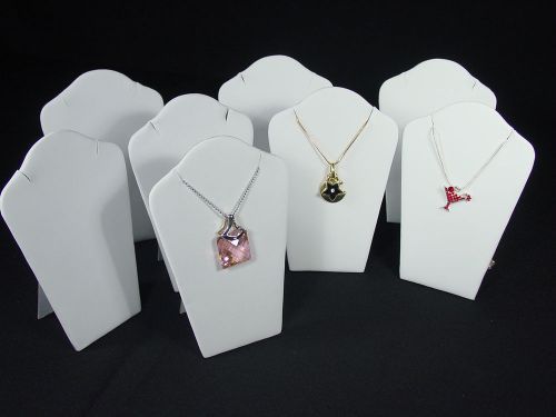 5&#034;H 8Pc SET PAD NECKLACE PENDANT CHAIN WHITE LEATHERETTE JEWELRY DISPLAY PJ19PW8